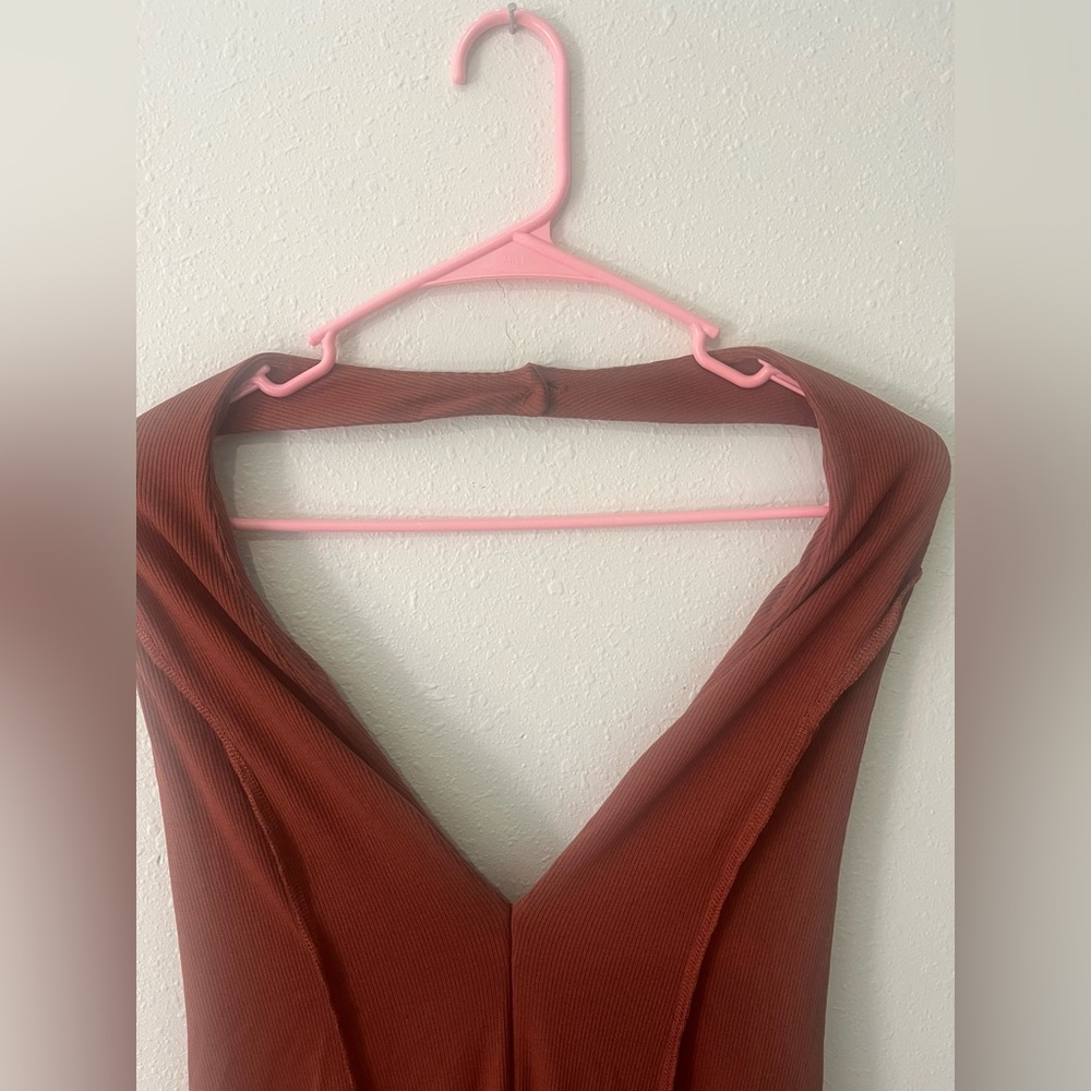 Rust V-Neck Jumpsuit Dress